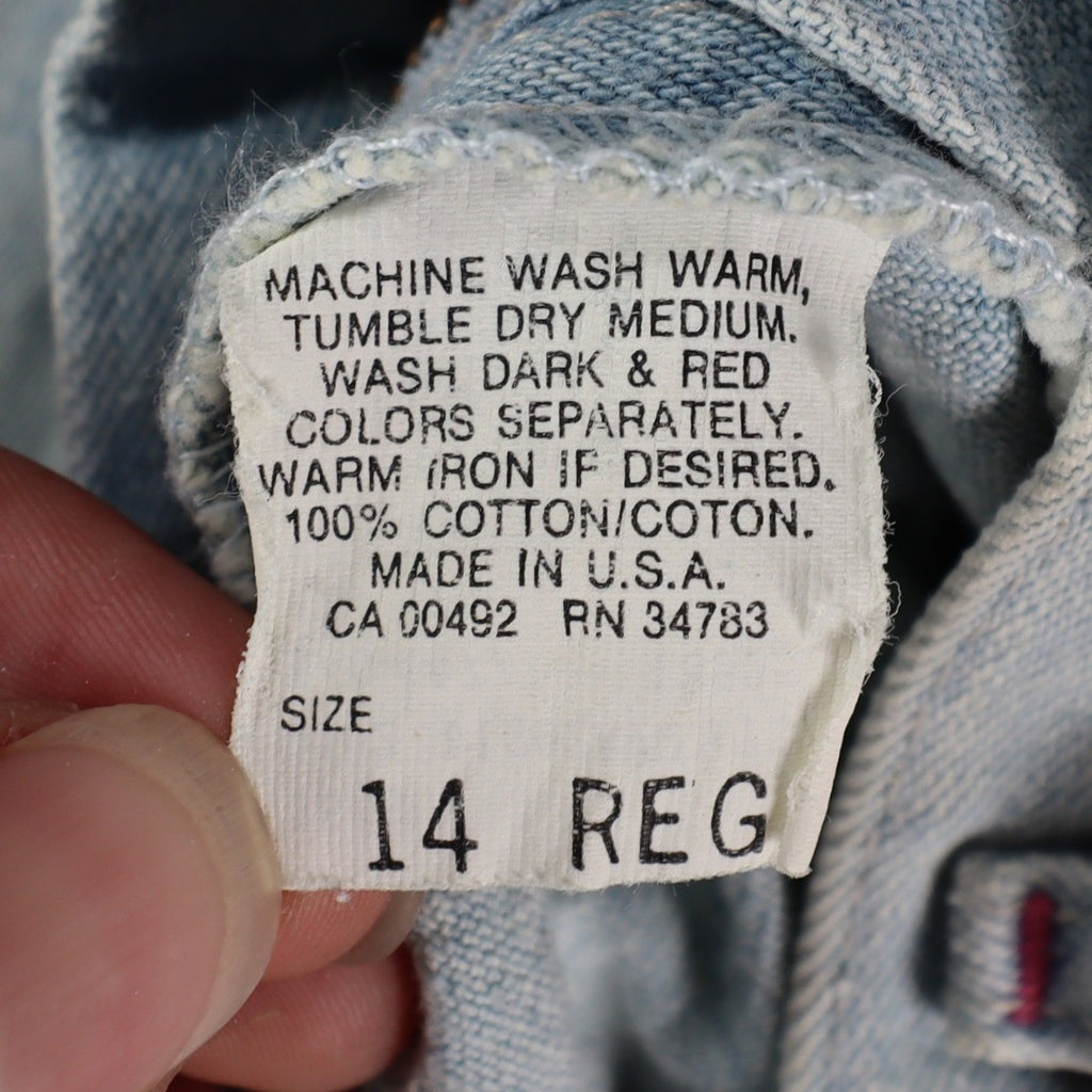 Lee Girls 14 Regular W26 Vintage 90s Baggy Fit Denim Shorts Aged Blue High Waist Belted Made in USA NWT Deadstock