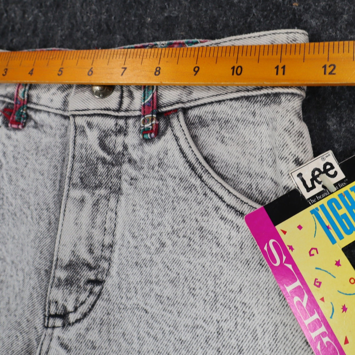 Lee Snap Back Riders Girls 10 Slim W22.5 Vintage 80s Black Ice Acid Wash High Rise Snap Ankle Jeans USA NWT Deadstock
