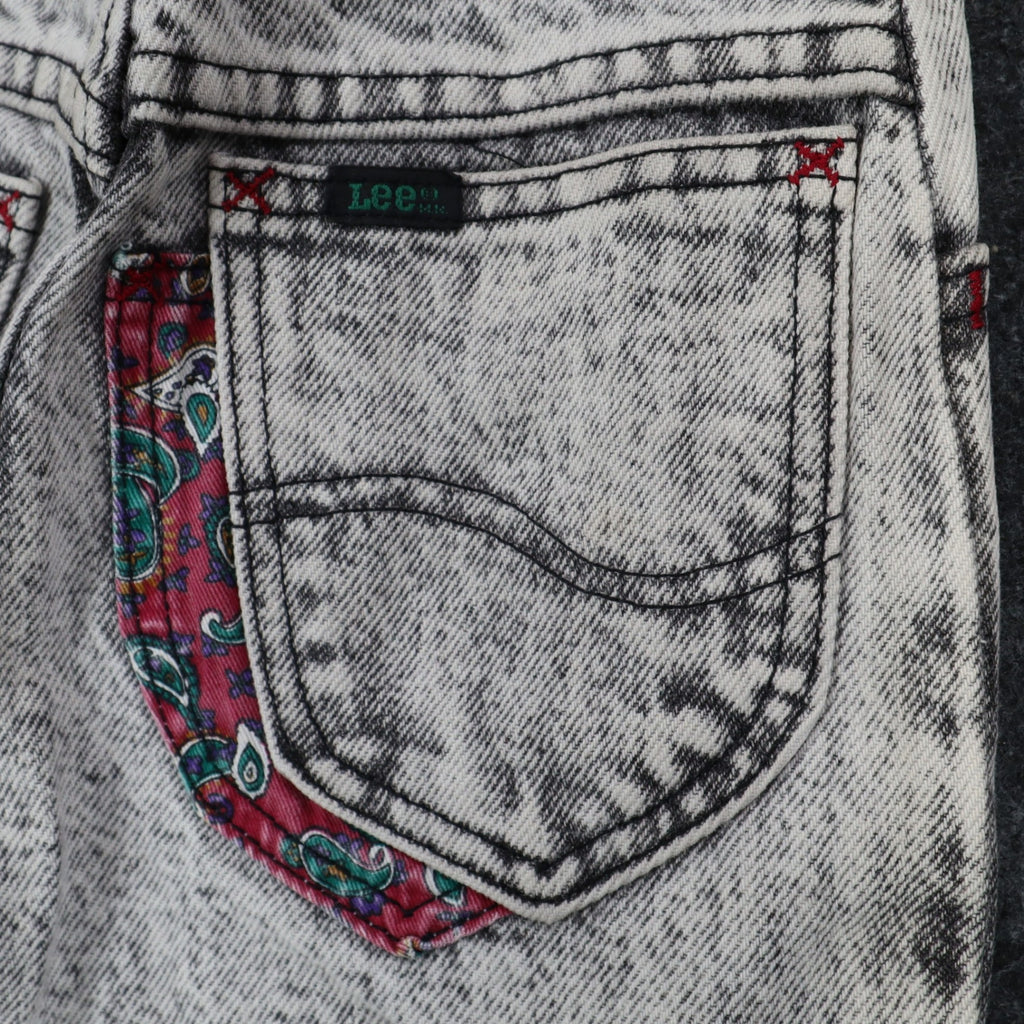 Lee Snap Back Riders Girls 10 Slim W22.5 Vintage 80s Black Ice Acid Wash High Rise Snap Ankle Jeans USA NWT Deadstock