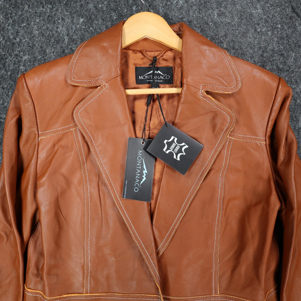 Montanaco Womens Medium NWT Spice Brown Genuine Leather Western Jacket Contrast Stitch