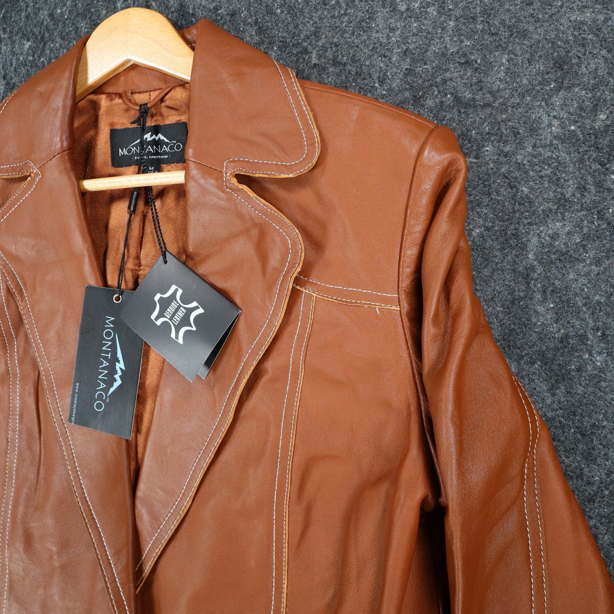 Montanaco Womens Medium NWT Spice Brown Genuine Leather Western Jacket Contrast Stitch