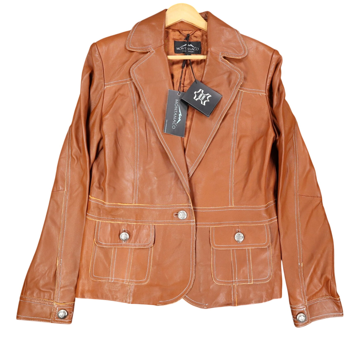 Montanaco Womens Medium NWT Spice Brown Genuine Leather Western Jacket Contrast Stitch