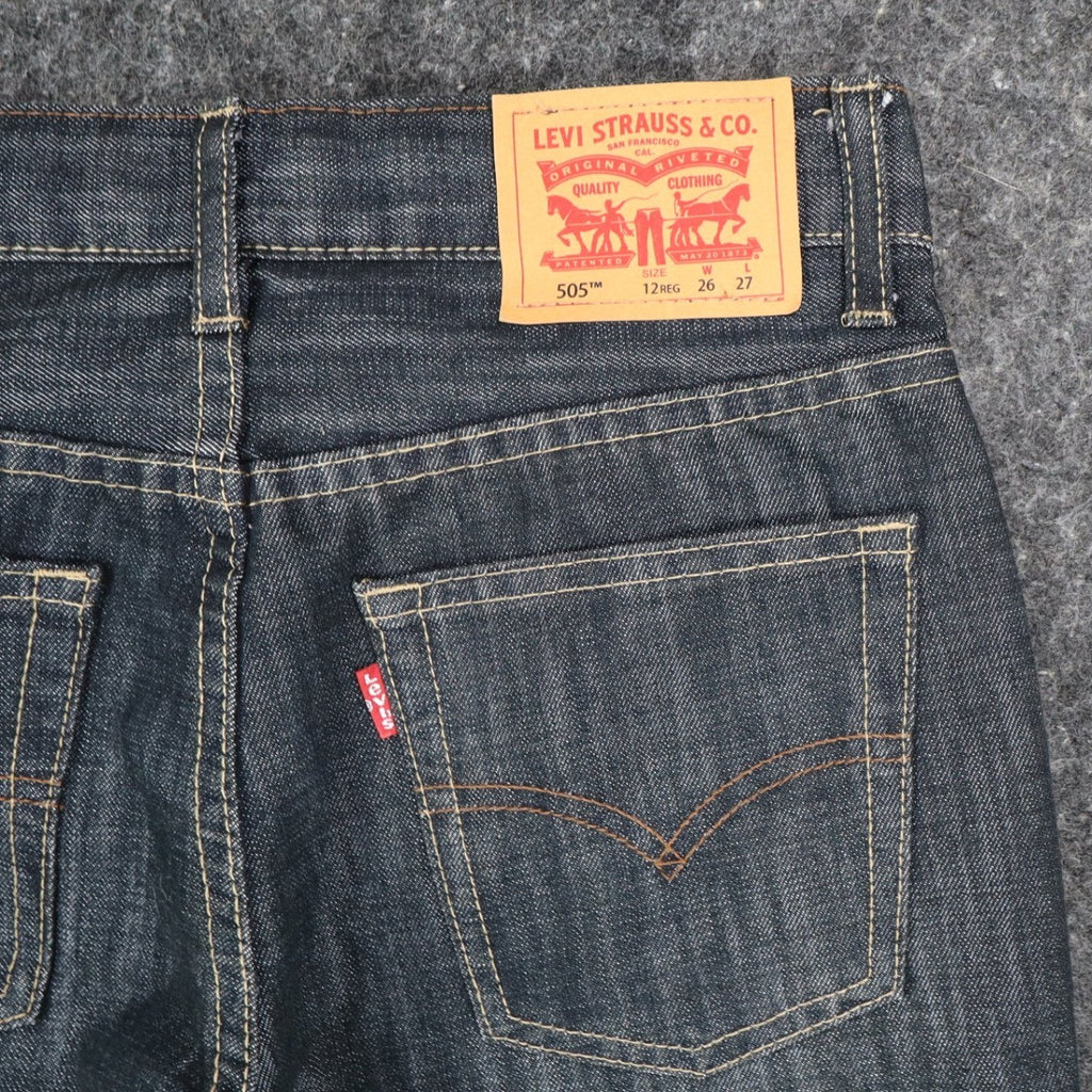 Levi's 505 Boys 12 Regular W26 L27 Dark Wash Indigo Straight Leg Jeans Deadstock