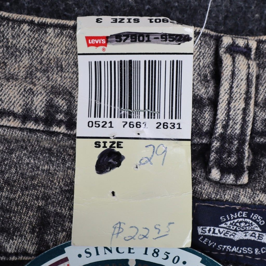 Levi's SilverTab Vintage 90s USA Acid Wash Grey Pleated Denim Shorts 29 Deadstock