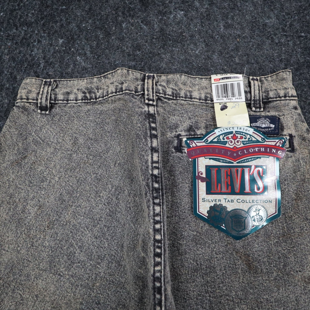 Levi's SilverTab Vintage 90s USA Acid Wash Grey Pleated Denim Shorts 29 Deadstock