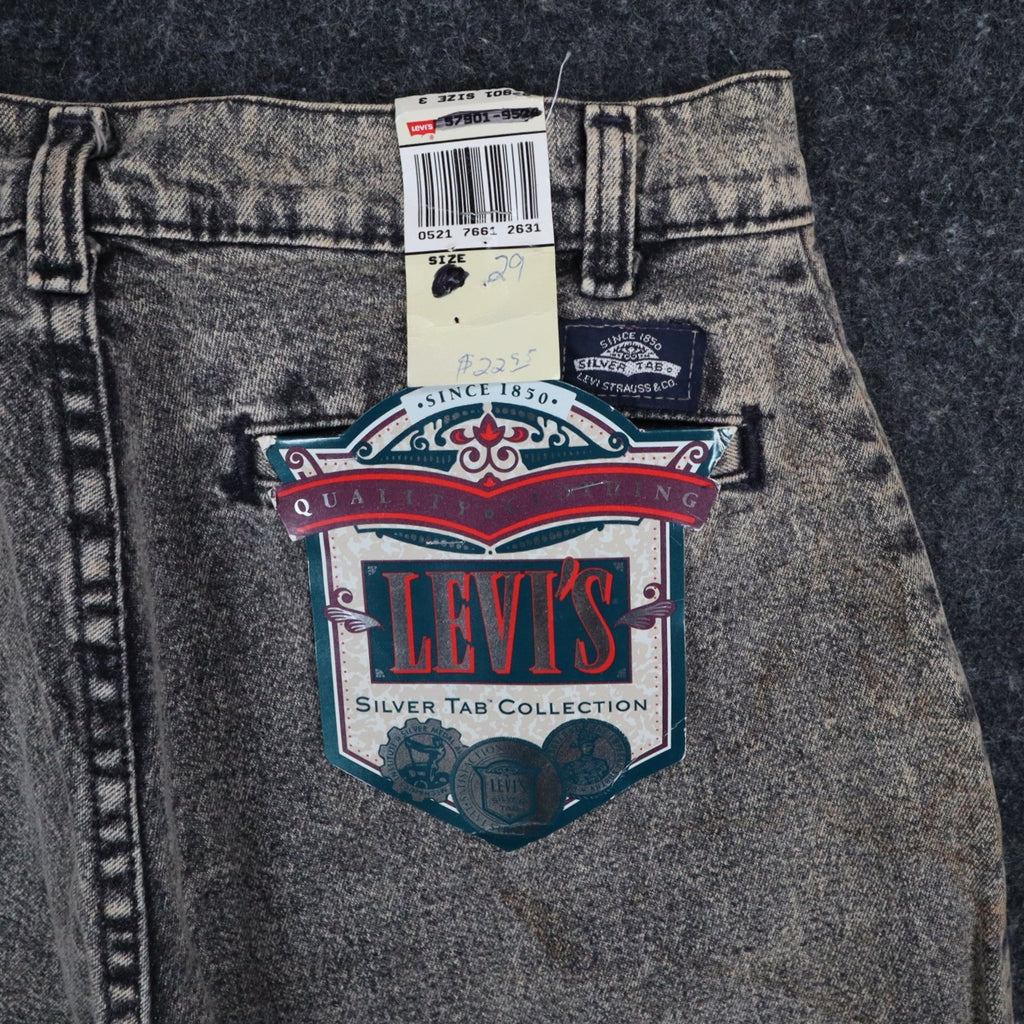 Levi's SilverTab Vintage 90s USA Acid Wash Grey Pleated Denim Shorts 29 Deadstock