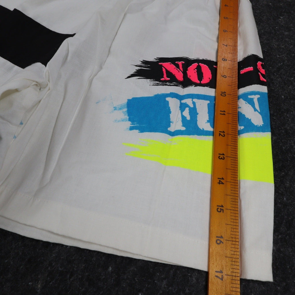 Vintage Just n Sun Kids Large White Neon Graphic Cotton Shorts USA Made NWT