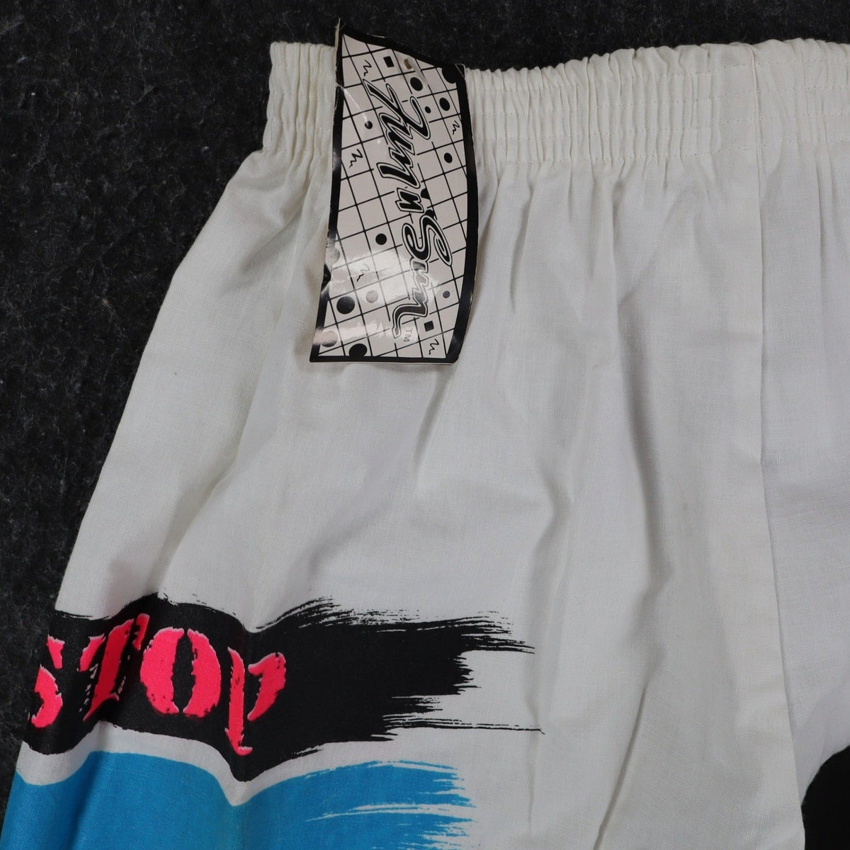Vintage Just n Sun Kids Large White Neon Graphic Cotton Shorts USA Made NWT