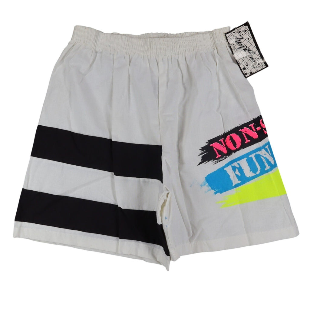 Vintage Just n Sun Kids Large White Neon Graphic Cotton Shorts USA Made NWT