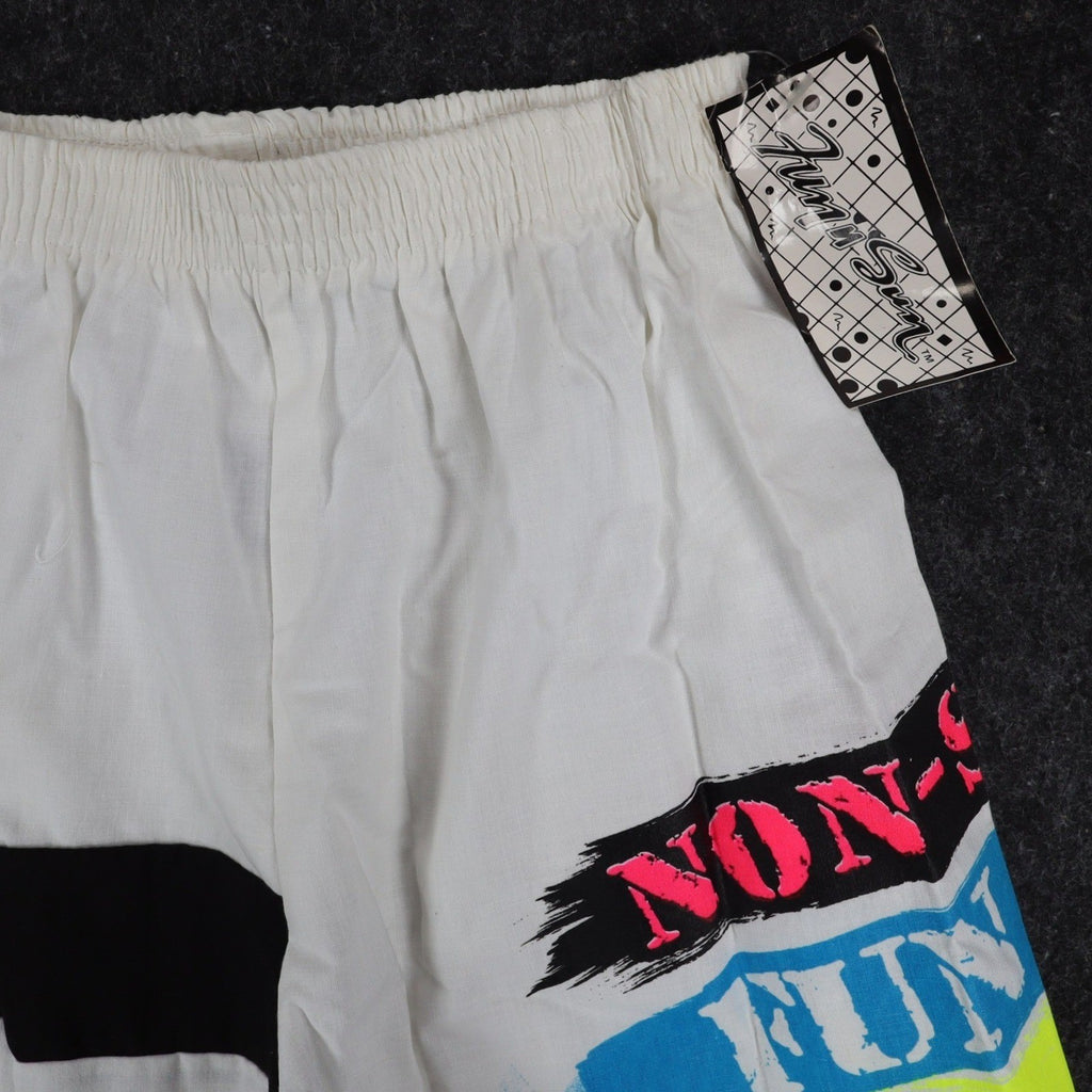Vintage Just n Sun Kids Large White Neon Graphic Cotton Shorts USA Made NWT