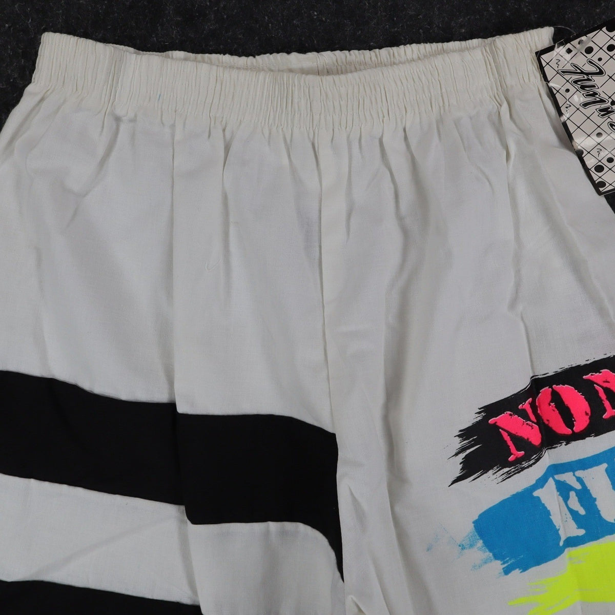 Vintage Just n Sun Kids Large White Neon Graphic Cotton Shorts USA Made NWT