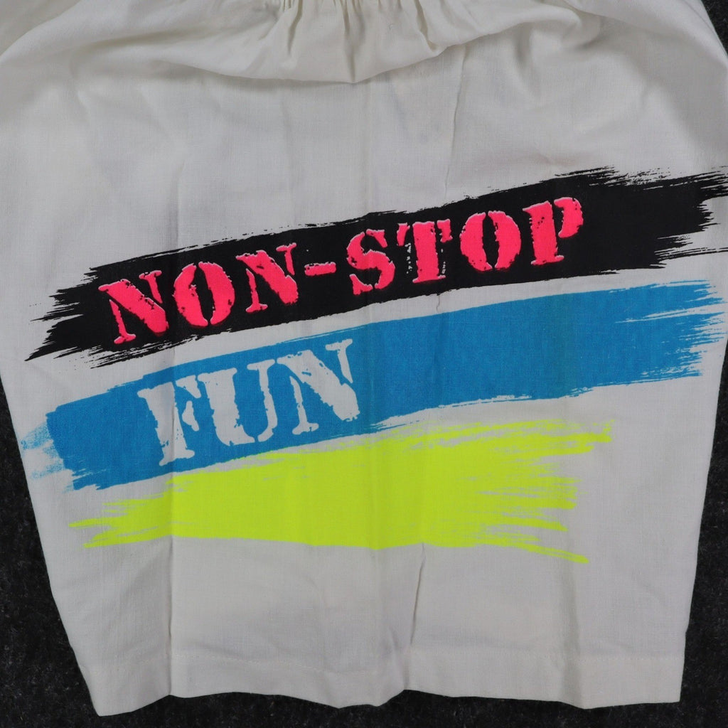 Vintage Just n Sun Kids Large White Neon Graphic Cotton Shorts USA Made NWT