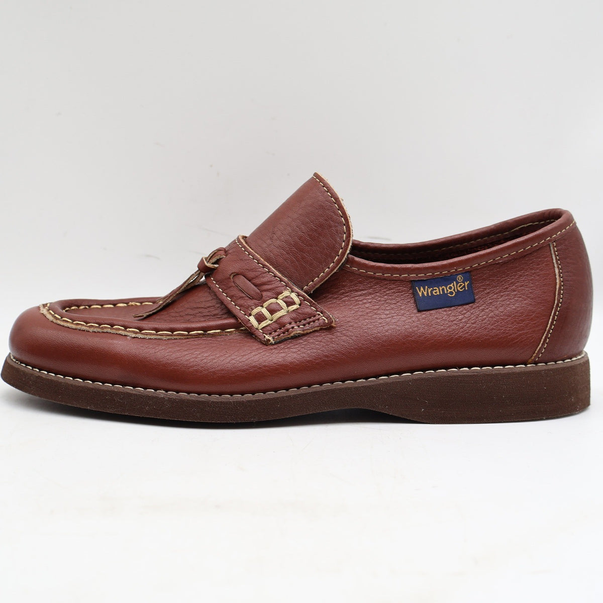 Vintage 1970s Wrangler Brown Leather Tassel Moc Toe Loafers Men’s 7.5M Deadstock