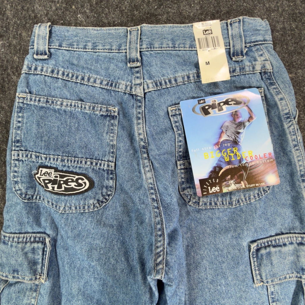 Vintage Lee Pipes Boys Medium Blue Denim Cargo Skater Shorts Made in USA NWT