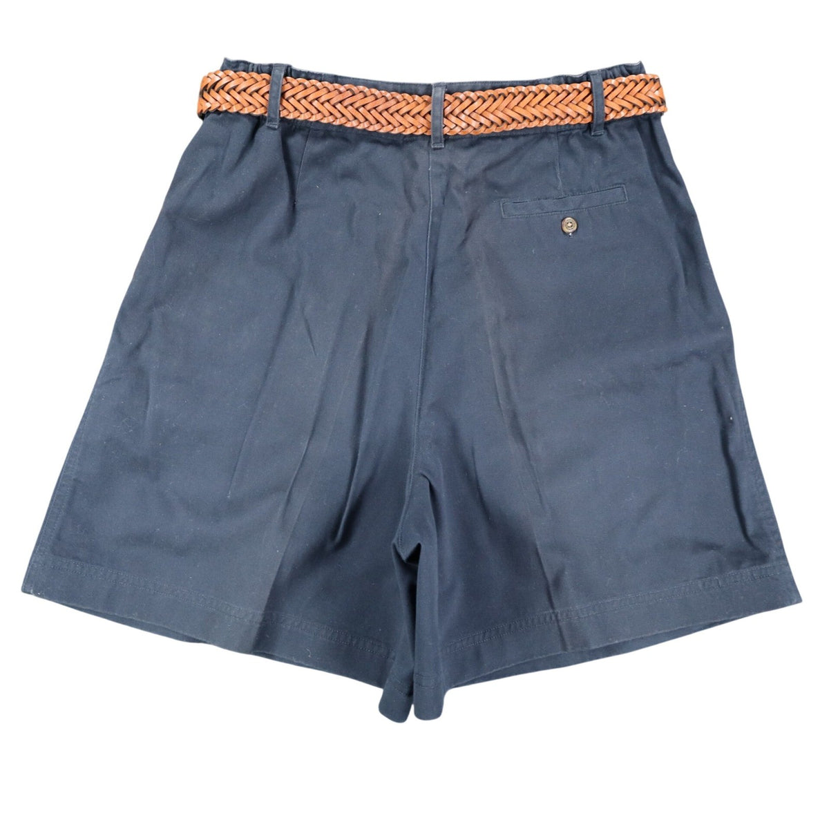 Vintage Rafaella Navy Blue Pleated Belted Cotton Twill Shorts Women’s Size 10 NWT