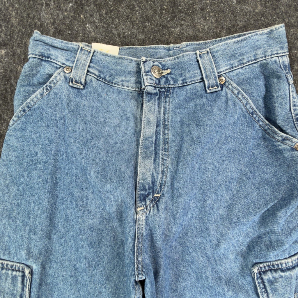Vintage Lee Pipes Boys Medium Blue Denim Cargo Skater Shorts Made in USA NWT
