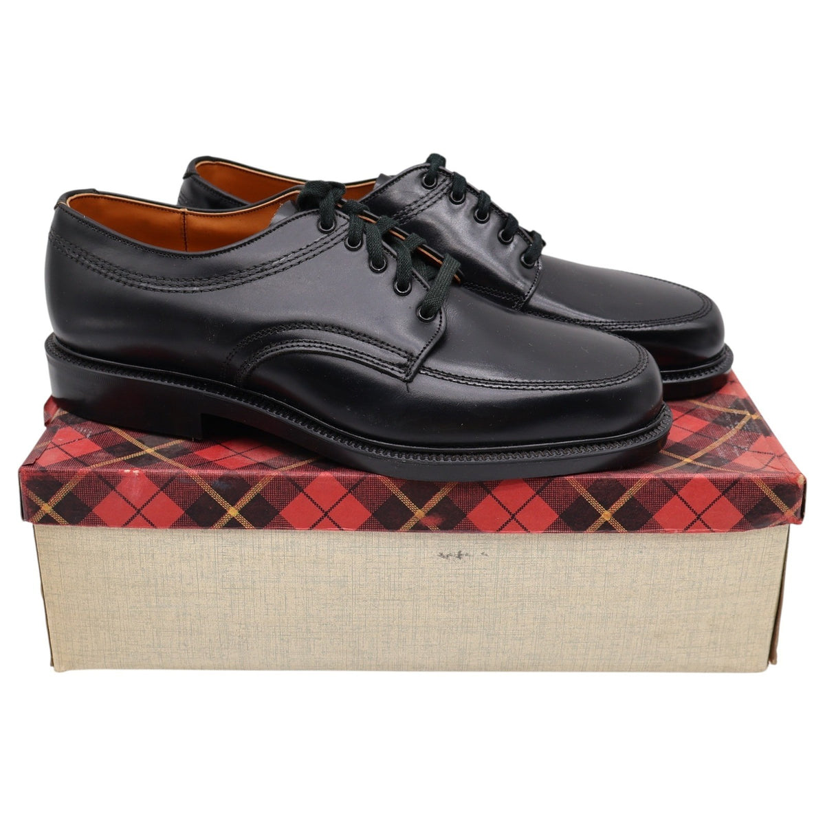 Vintage Sandy McGee Black Leather Moc Toe Derby Shoes Men’s 10 USA Made Deadstock