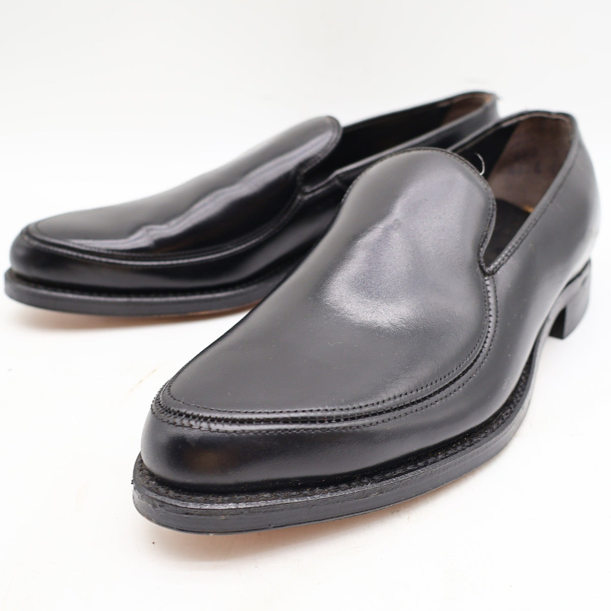Vintage Cedar Crest Black Leather Moc Toe Loafers Men’s 7D USA Deadstock