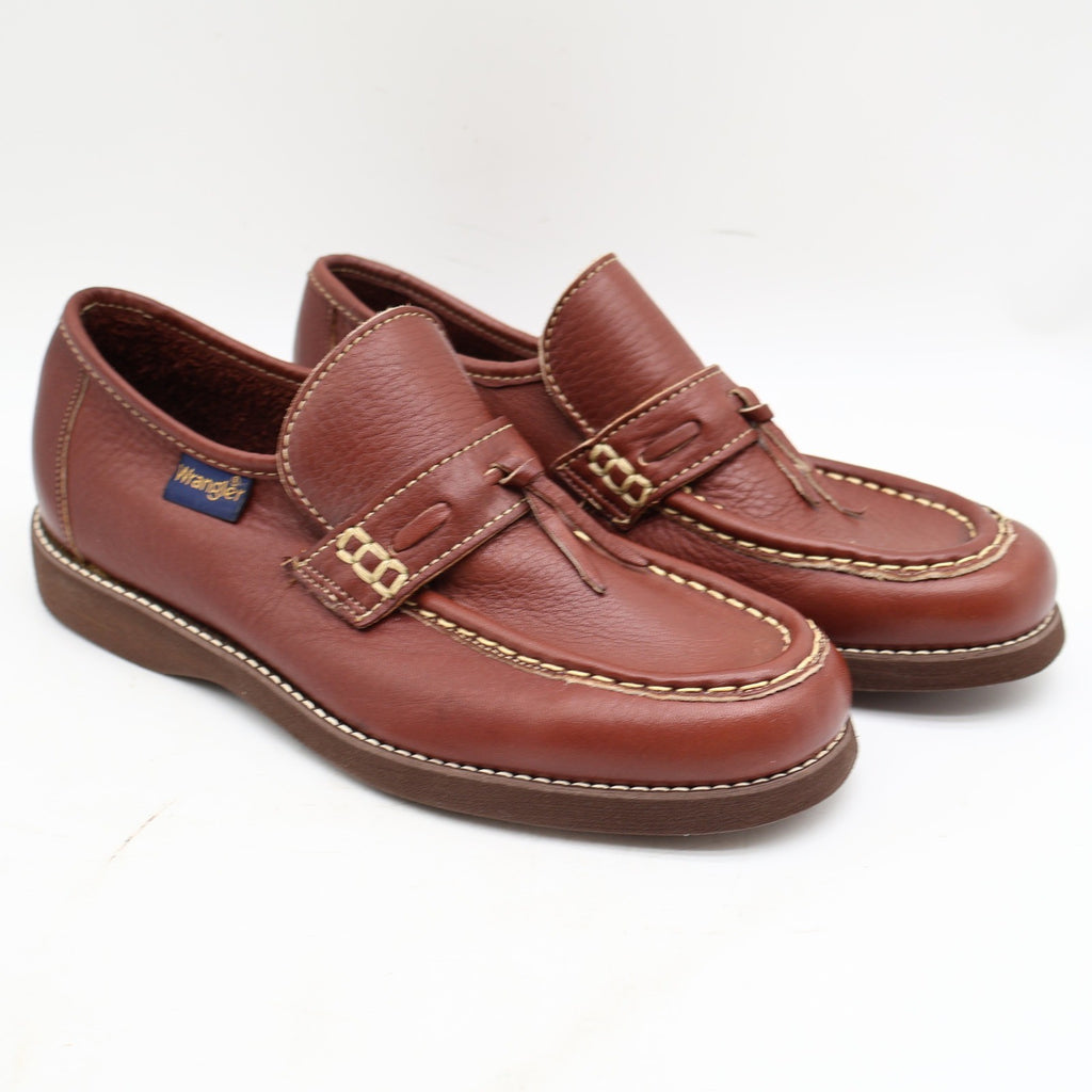 Vintage 1970s Wrangler Brown Leather Tassel Moc Toe Loafers Men’s 7.5M Deadstock