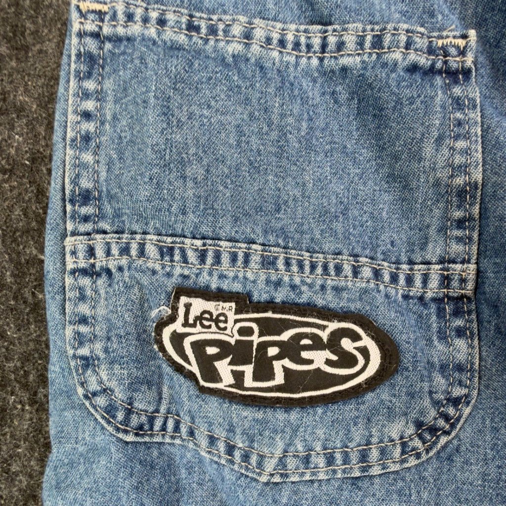 Vintage Lee Pipes Boys Medium Blue Denim Cargo Skater Shorts Made in USA NWT