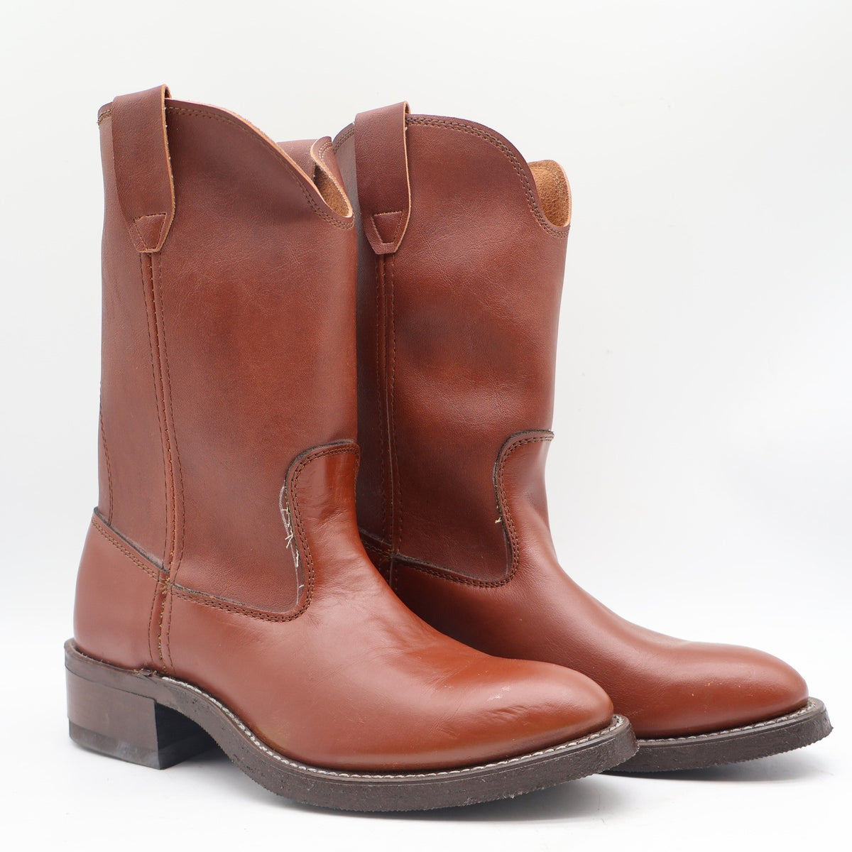 Vintage Cedar Crest Brown Leather Pecos Pull-On Boots Men’s 9D USA Made Deadstock