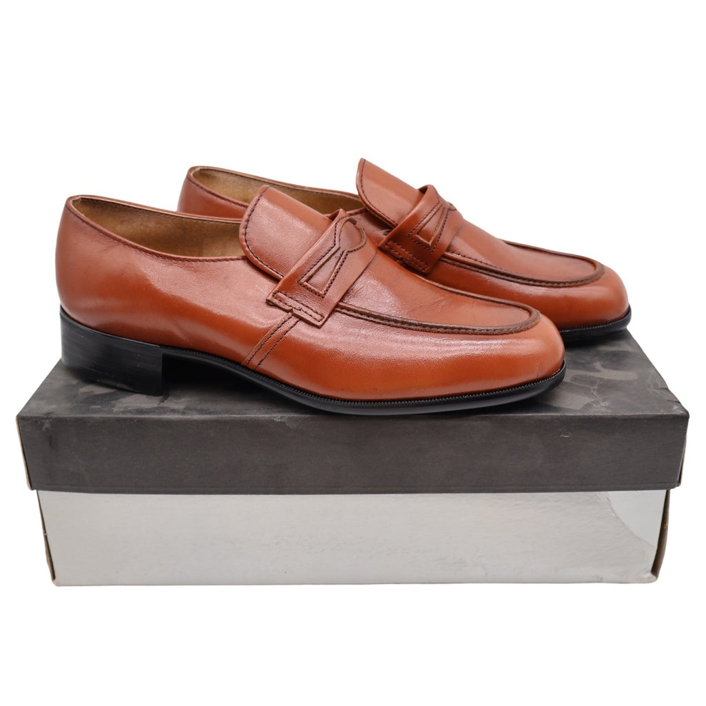 Vintage Barclay Cognac Brown Leather Penny Loafers Men’s 8.5D Deadstock with Box