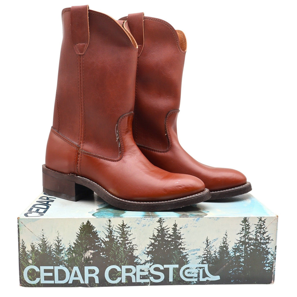 Vintage Cedar Crest Brown Leather Pecos Pull-On Boots Men’s 9D USA Made Deadstock