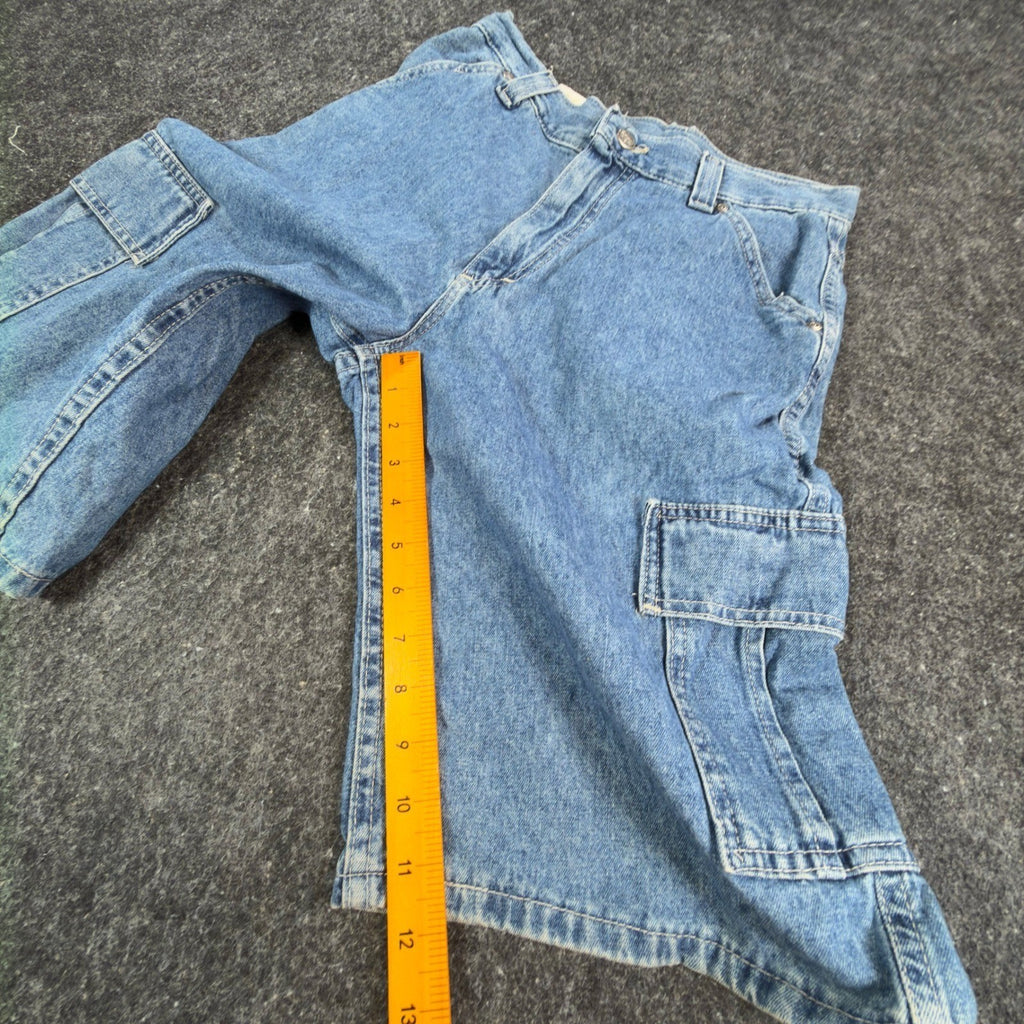 Vintage Lee Pipes Boys Medium Blue Denim Cargo Skater Shorts Made in USA NWT
