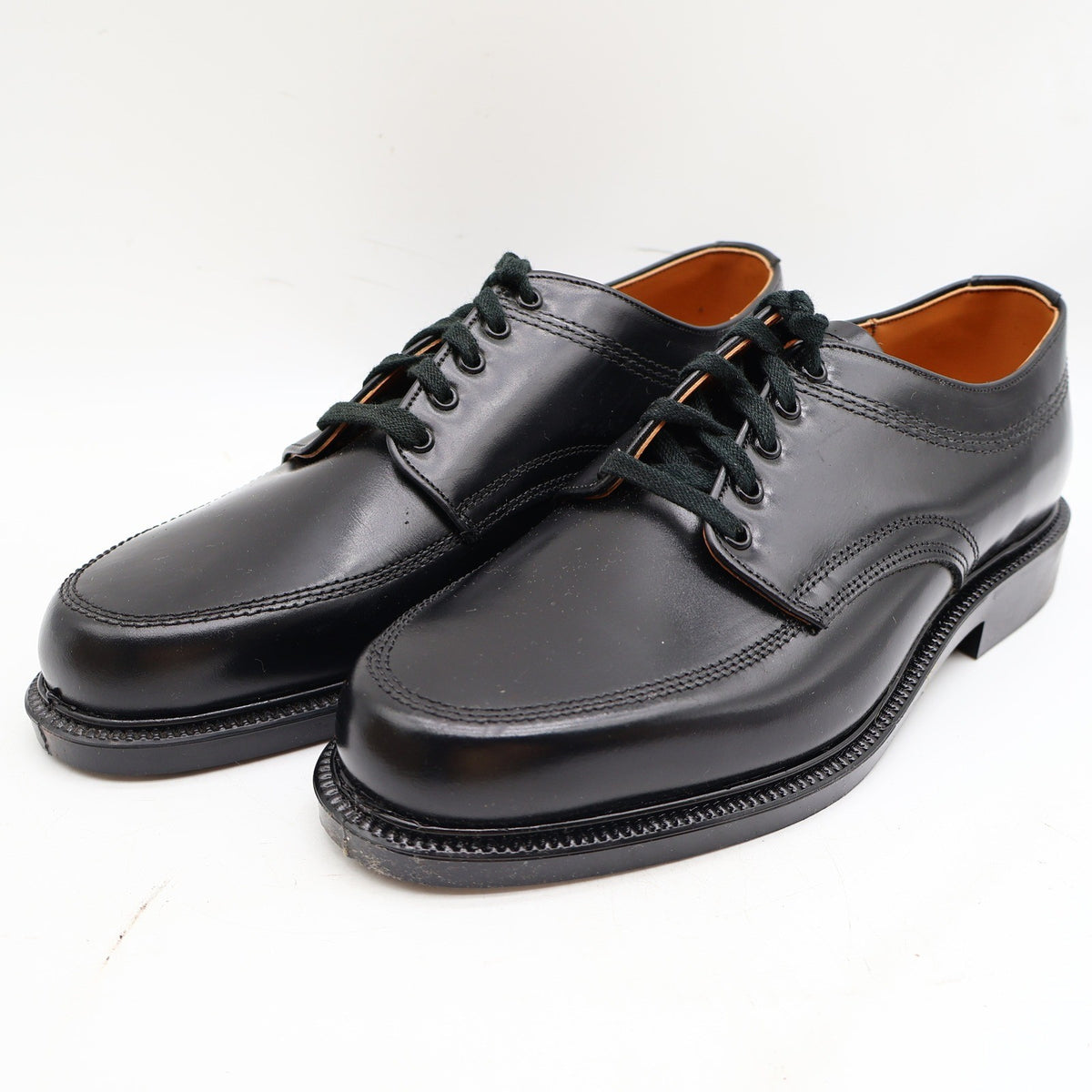 Vintage Sandy McGee Black Leather Moc Toe Derby Shoes Men’s 10 USA Made Deadstock