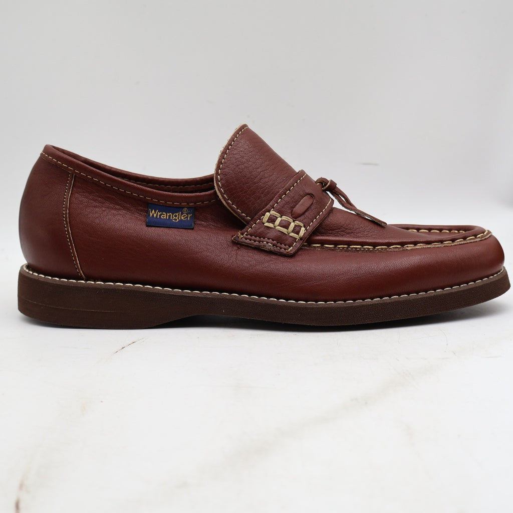 Vintage 1970s Wrangler Brown Leather Tassel Moc Toe Loafers Men’s 7.5M Deadstock