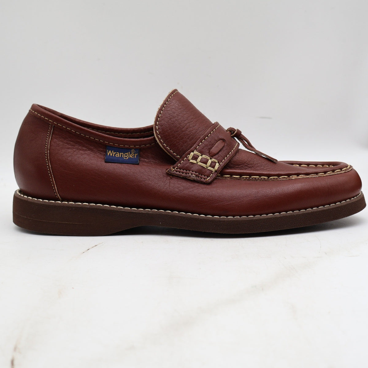 Vintage 1970s Wrangler Brown Leather Tassel Moc Toe Loafers Men’s 7.5M Deadstock