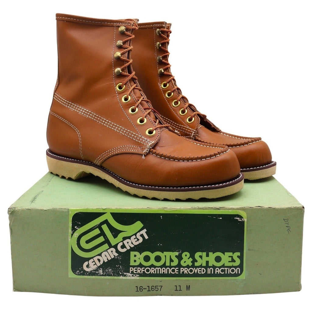 Vintage Cedar Crest Brown Tan Moc Toe Wedge Sole Work Boots Men’s 11M Deadstock
