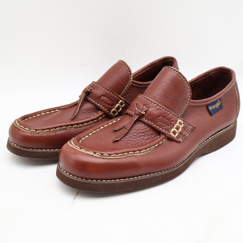 Vintage 1970s Wrangler Brown Leather Tassel Moc Toe Loafers Men’s 7.5M Deadstock