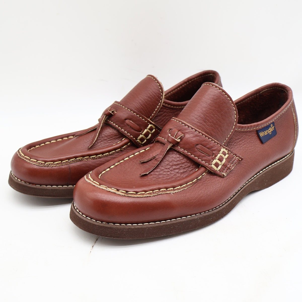 Vintage 1970s Wrangler Brown Leather Tassel Moc Toe Loafers Men’s 7.5M Deadstock