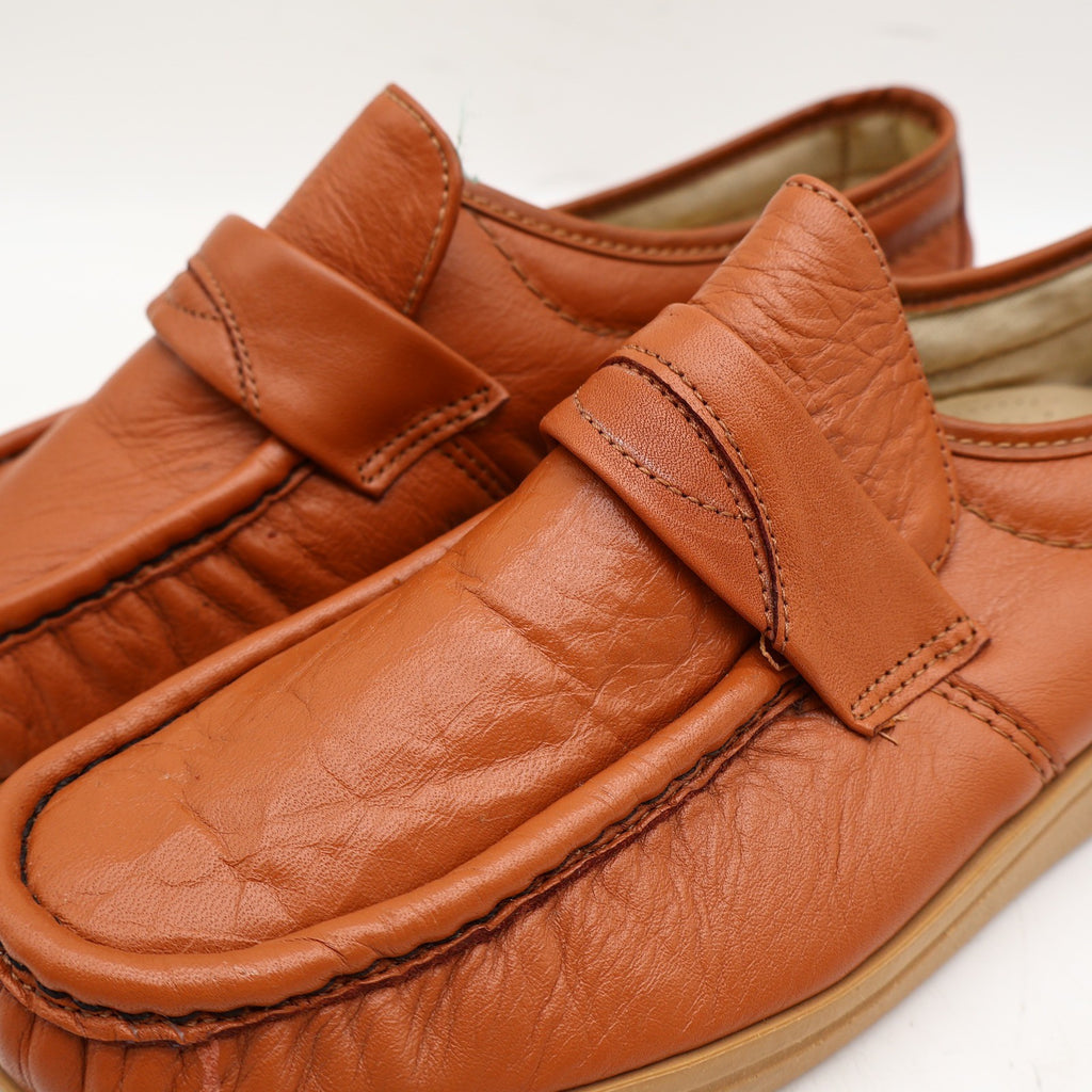 Vintage 1980s Wayfarer Cognac Leather Wedge Sole Penny Loafers Men’s 8D Deadstock