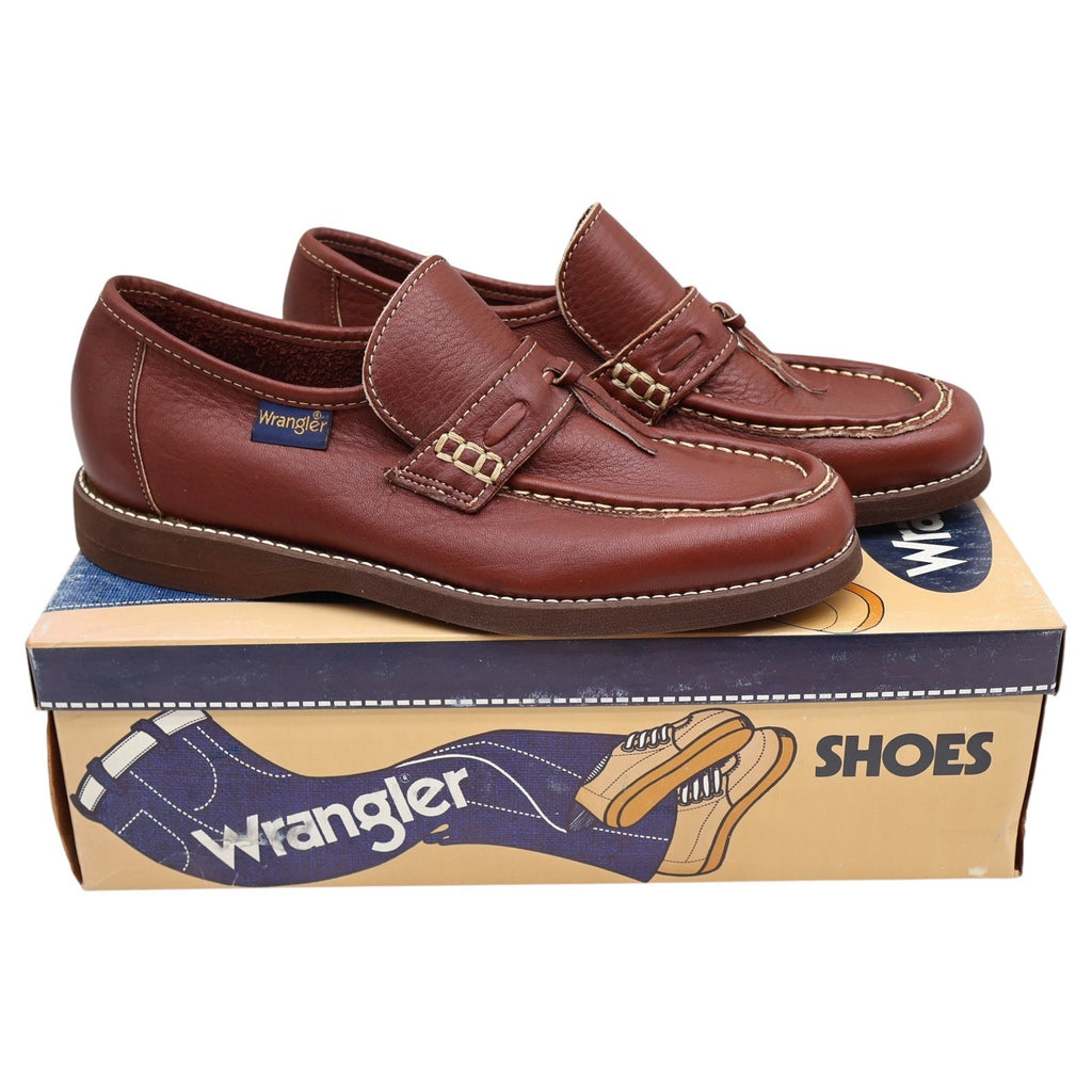 Vintage 1970s Wrangler Brown Leather Tassel Moc Toe Loafers Men’s 7.5M Deadstock