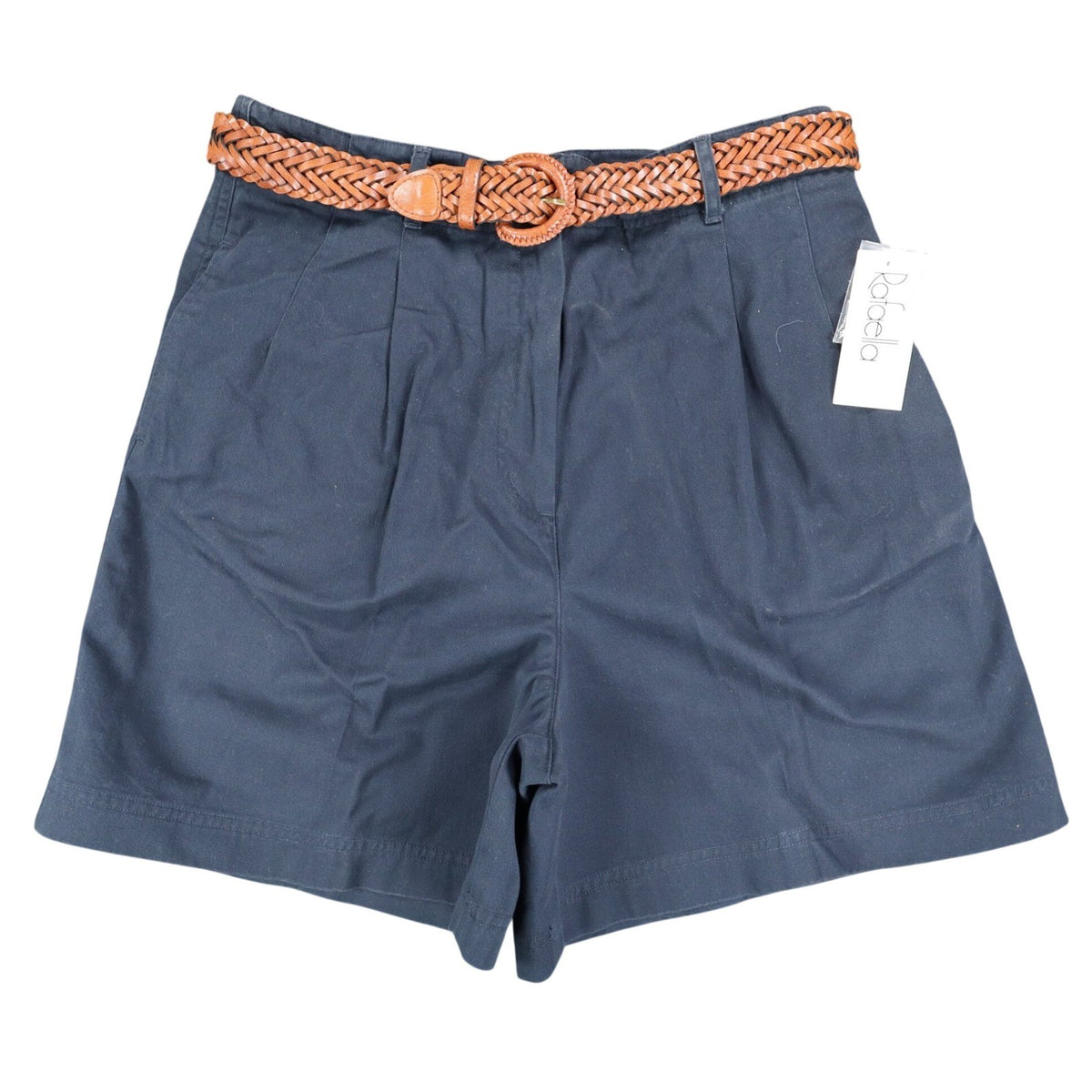 Vintage Rafaella Navy Blue Pleated Belted Cotton Twill Shorts Women’s Size 10 NWT