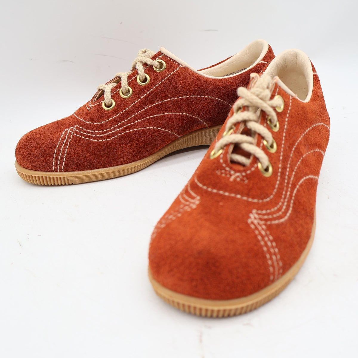 Dashers Vintage Kids 2C Rust Orange Suede Oxford Sneakers Gum Sole Deadstock 2304 – photo 5 of 17