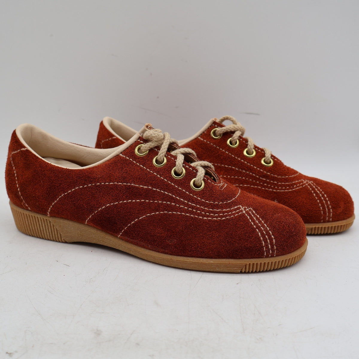 Dashers Vintage Kids 2C Rust Orange Suede Oxford Sneakers Gum Sole Deadstock 2304 – photo 2 of 17