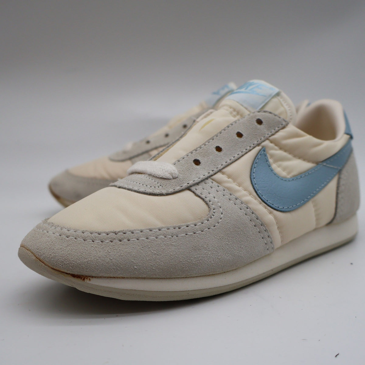 Nike Bongo W/SFT B Kids 13 Vintage 1986 Deadstock Beige Blue Nylon Suede Sneakers