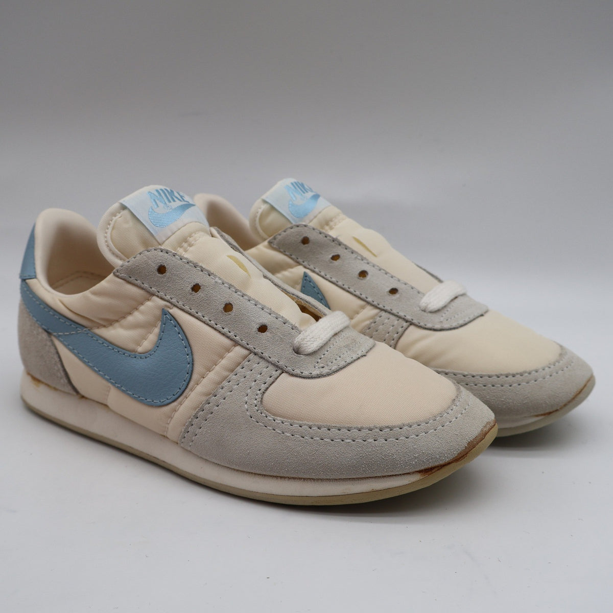 Nike Bongo W/SFT B Kids 13 Vintage 1986 Deadstock Beige Blue Nylon Suede Sneakers