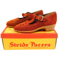 Stride Pacers T-Strap Mary Jane Heels Youth 9.5M Rust Orange Suede 1970s USA Deadstock 135M