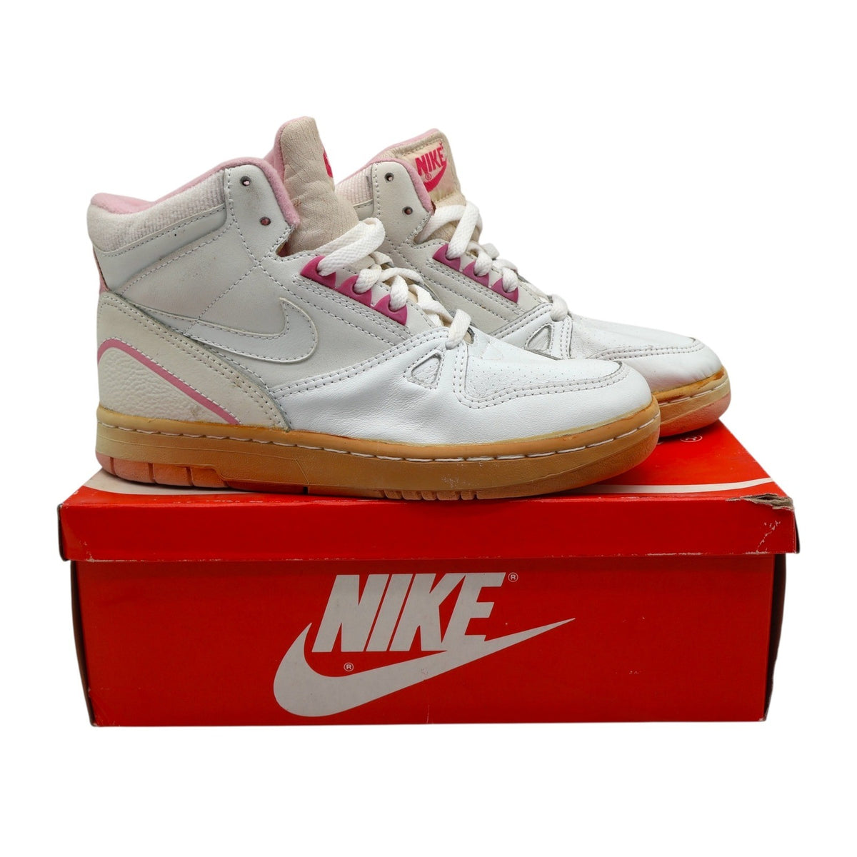 Nike Kiara II High Womens 6.5 Vintage 80s Deadstock White Shy Pink Leather Sneakers