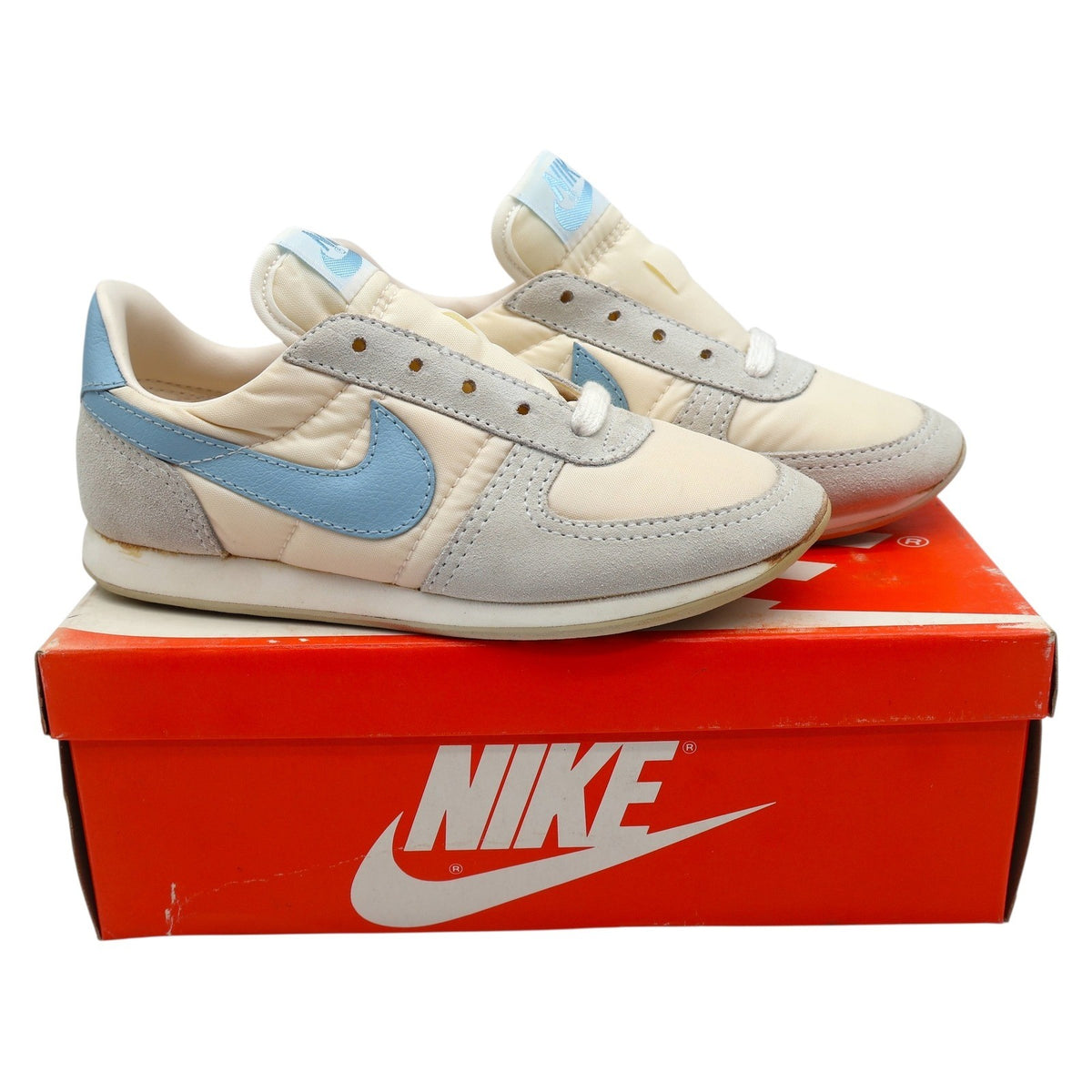 Nike Bongo W/SFT B Kids 13 Vintage 1986 deadstock Beige Blue Nylon Suede Sneakers
