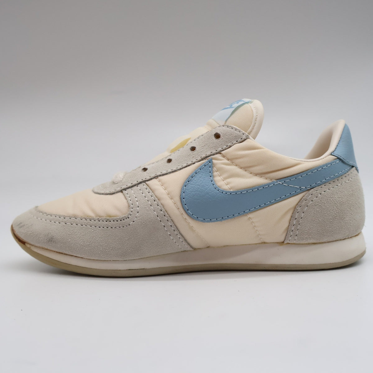 Nike Bongo W/SFT B Kids 13 Vintage 1986 Deadstock Beige Blue Nylon Suede Sneakers