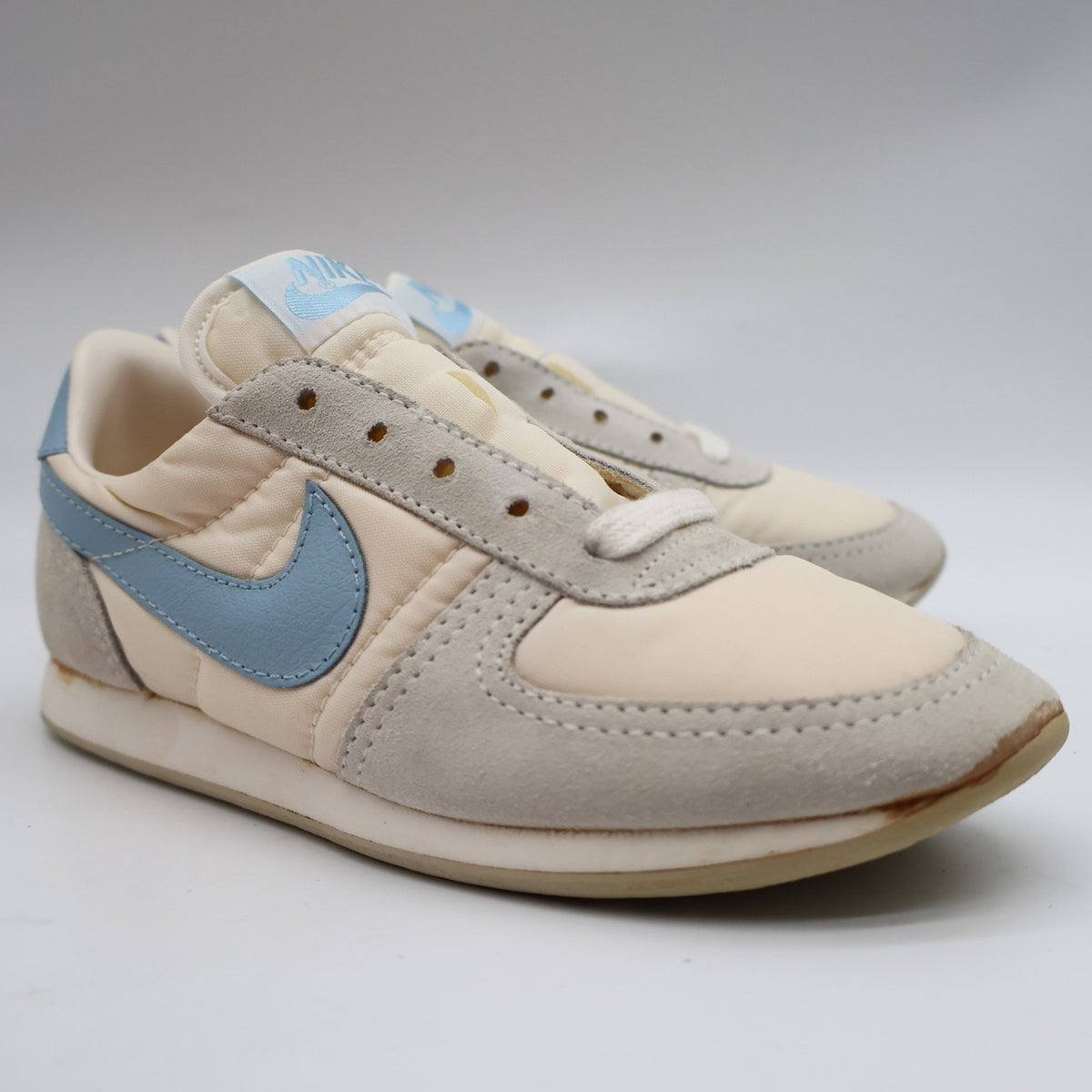 Nike Bongo W/SFT B Kids 13 Vintage 1986 Deadstock Beige Blue Nylon Suede Sneakers