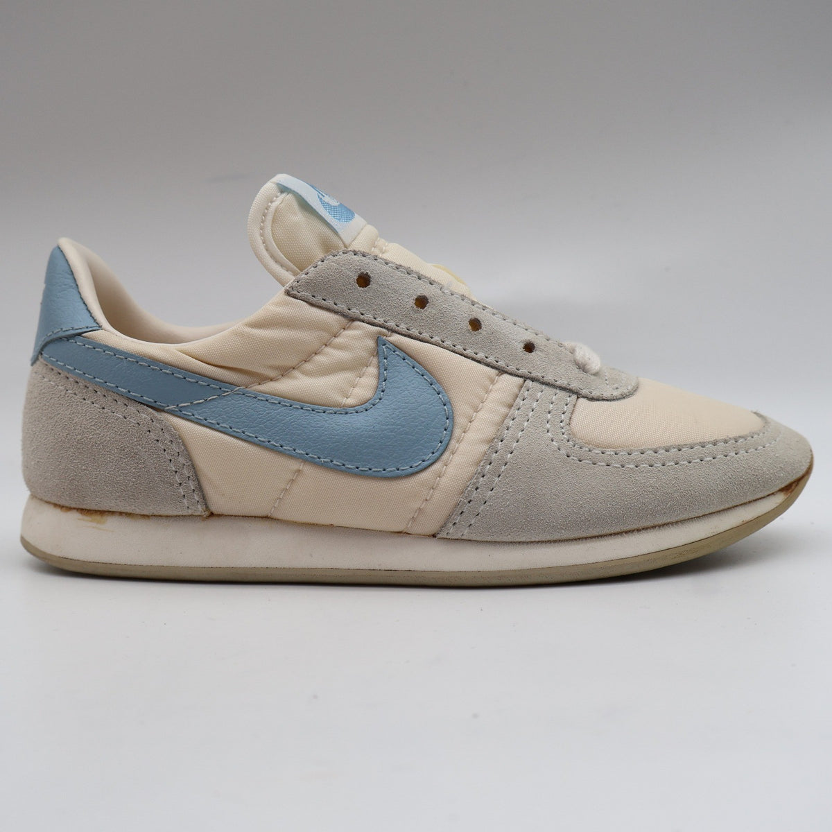 Nike Bongo W/SFT B Kids 13 Vintage 1986 Deadstock Beige Blue Nylon Suede Sneakers