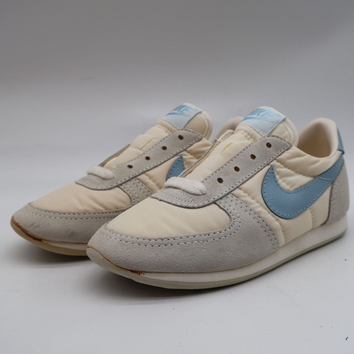Nike Bongo W/SFT B Kids 13 Vintage 1986 Deadstock Beige Blue Nylon Suede Sneakers