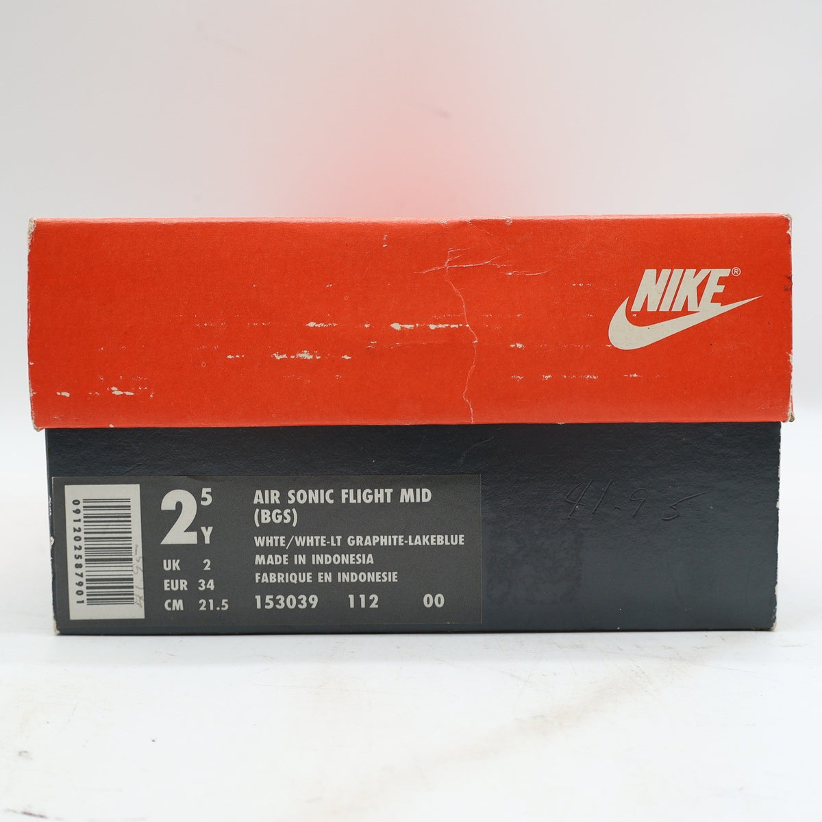 Nike Air Sonic Flight Mid Kids 2.5Y Vintage 1992 White Graphite Lake Blue Deadstock