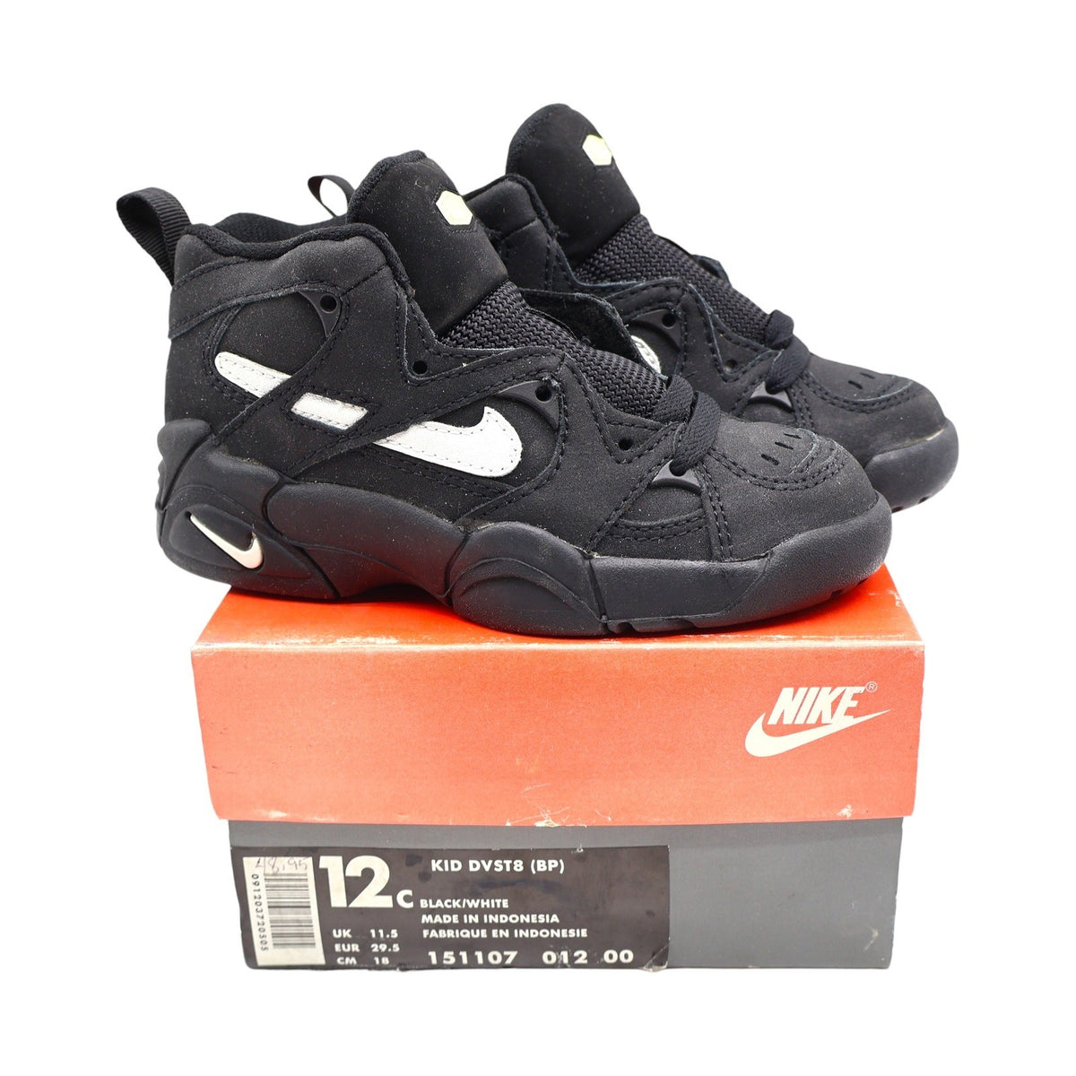 Nike Kid DVST8 BP Kids 12C Vintage 1995 deadstock Black White Force Basketball Shoes